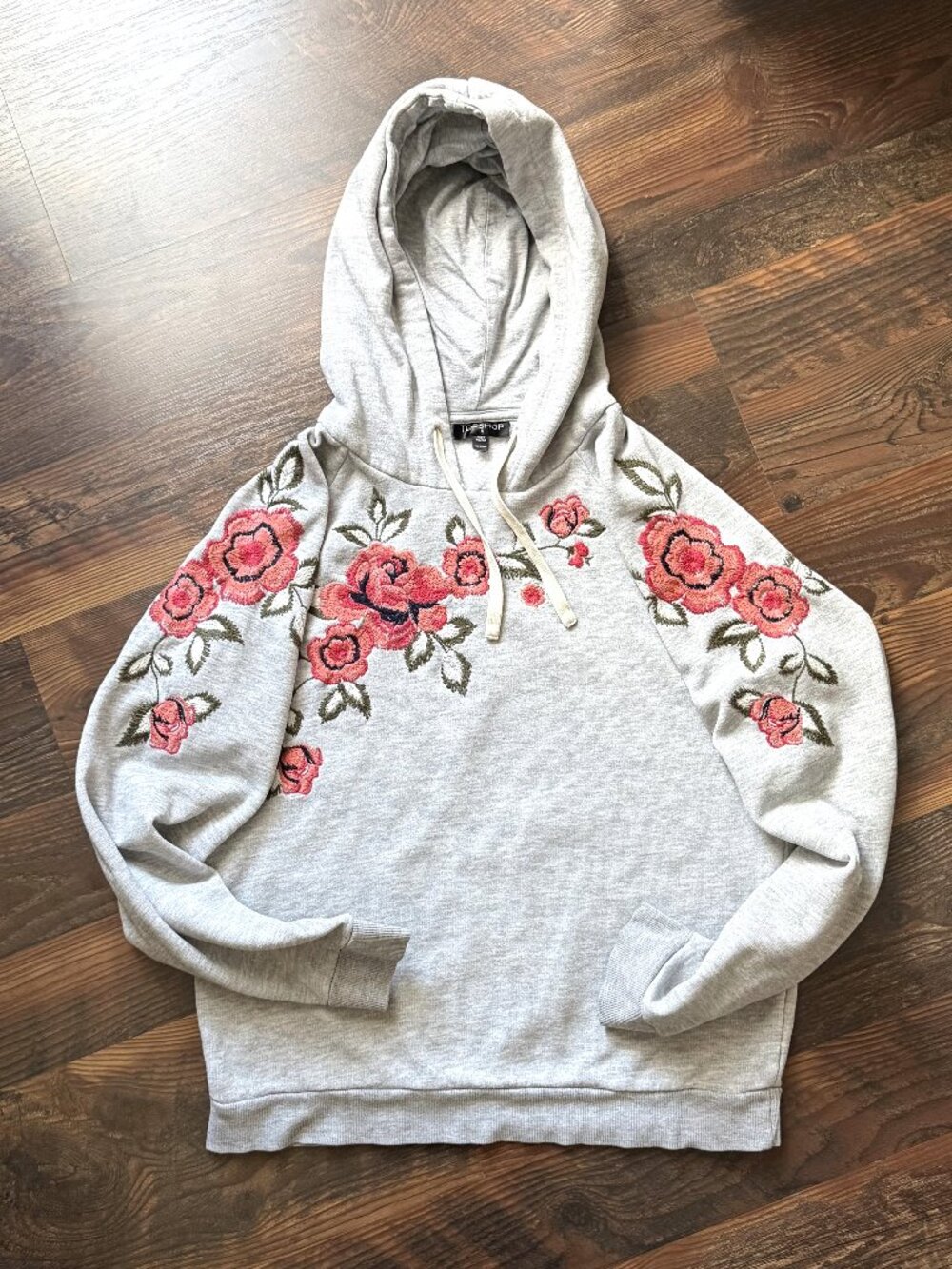 Topshop Flower Embroidered Hooded Sweatshirt - Lightweight - Size S - Picture 4 of 7